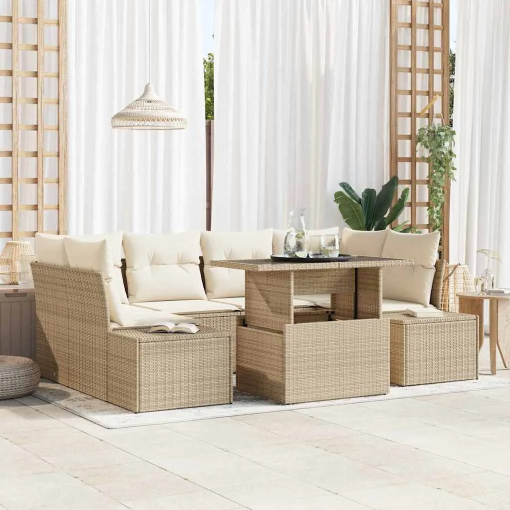 vidaXL Σετ Καναπέ Κήπου 7 pcs μπεζ και κρεμ 100 x 55 x 73 εκ