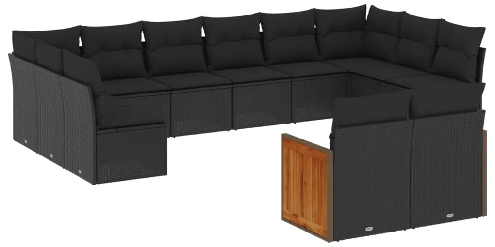 vidaXL Σαλόνι Κήπου 12 Τεμαχίων Μαύρο Συνθετικό Ρατάν με Μαξιλάρια