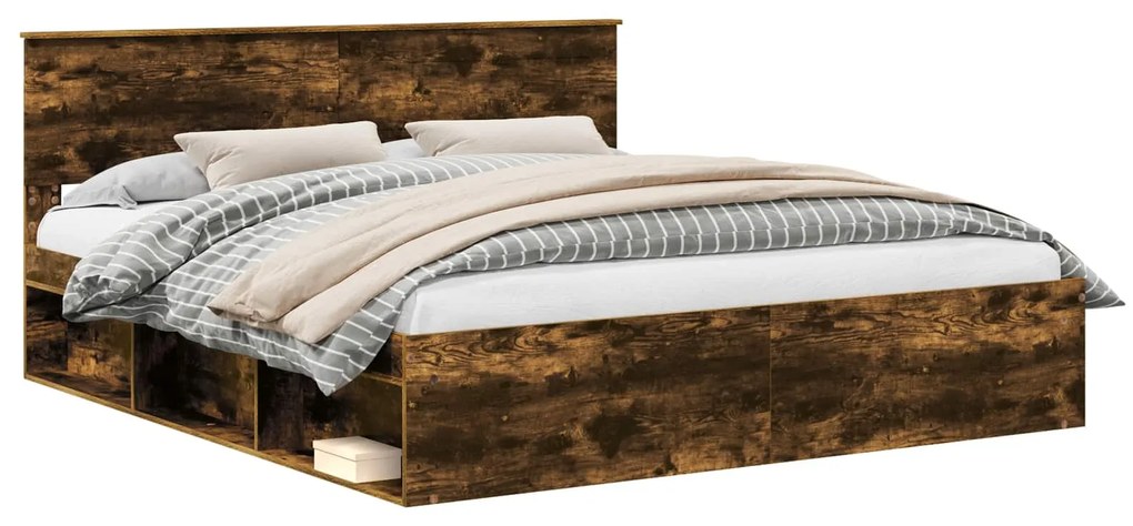 vidaXL Σκελετός Κρεβατιού με κεφαλάρι Καπνιστό Δρύς 200 x 200 cm