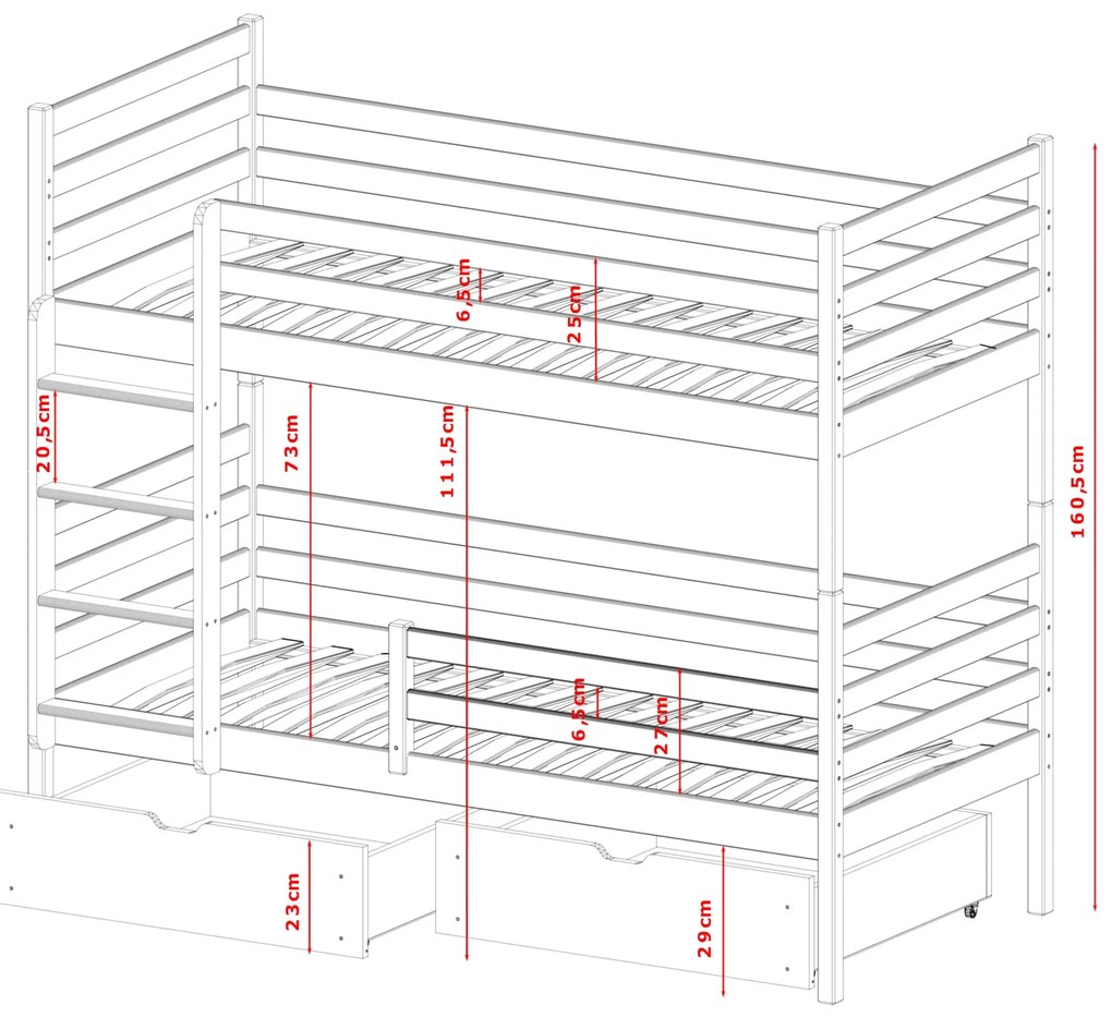 Κουκέτα Nemo με Συρτάρια από μασίφ ξύλο Grey 90×200cm (Δώρο 10% Έκπτωση στα Στρώματα)