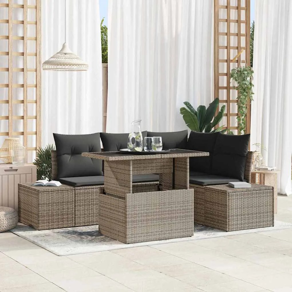 vidaXL Σετ Καναπέ Κήπου με μαξιλάρι 5 pcs Γκρι 100 x 55 x 73 εκ