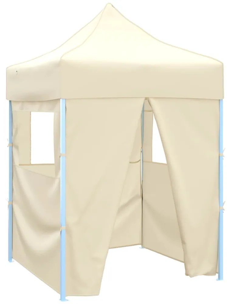 vidaXL Κιόσκι Πτυσσόμενο με 4 Πλευρικά Τοιχώματα Κρεμ 2x2 μ. Ατσάλινο