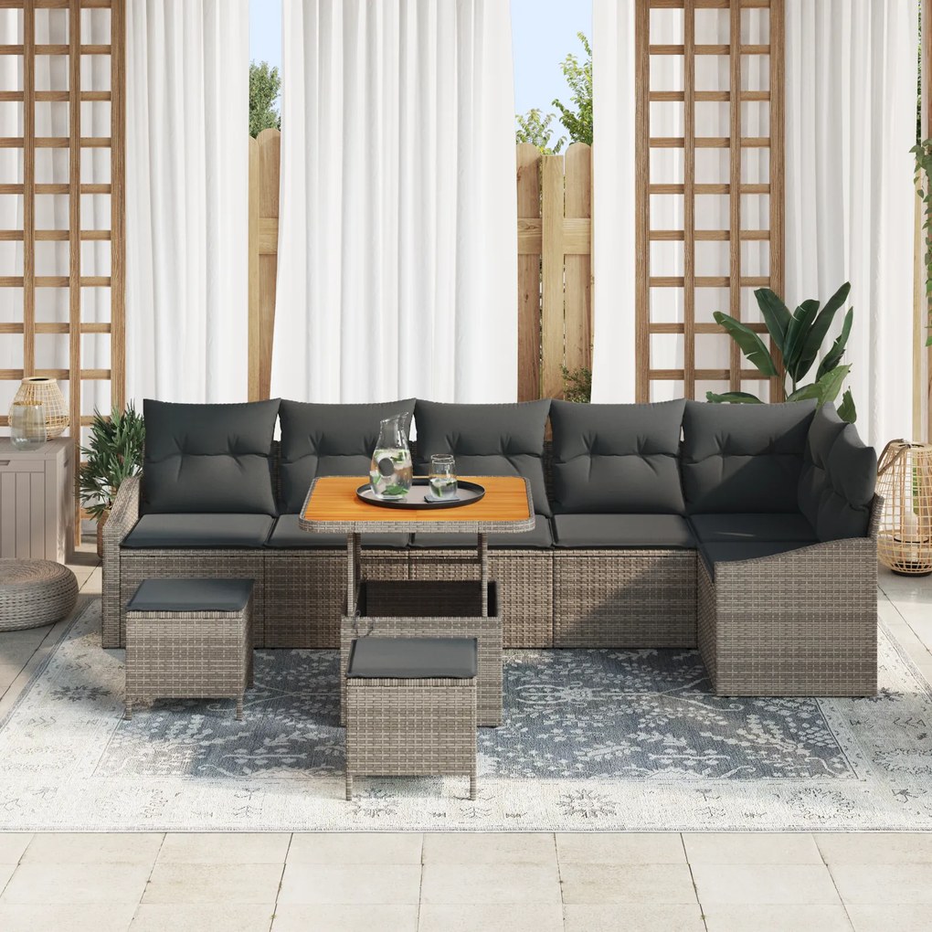 vidaXL Σετ Καναπέ Κήπου με μαξιλάρι 9 pcs Γκρι Πολυ ράταν