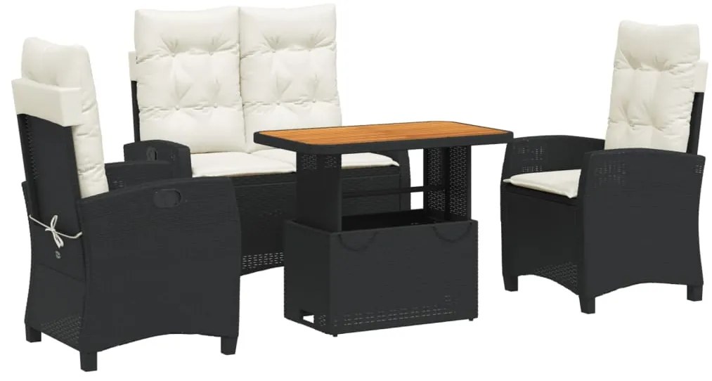 vidaXL Σετ Τραπεζαρίας Κήπου με Μαξιλάρια 4 τεμ. Μαύρο από Συνθ. Ρατάν