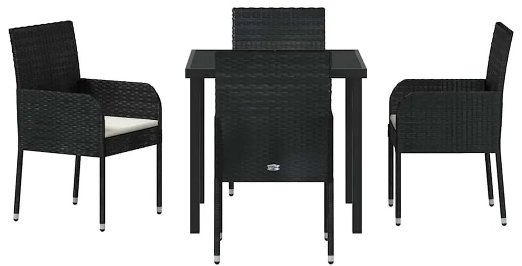 vidaXL Σέτ φαγητού για κήπο με μαξιλάρι 5 pcs Μαύρο συνθετικό ρατάν
