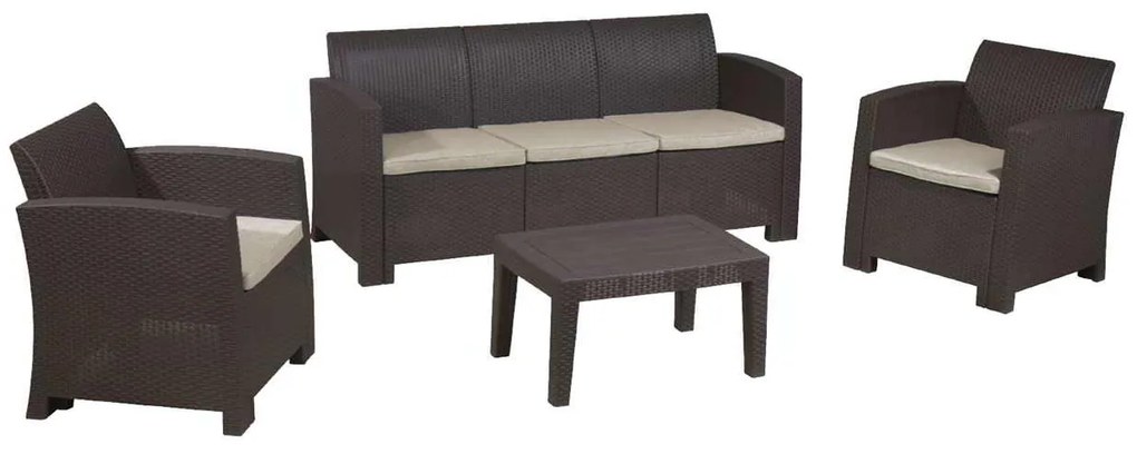 Set SAVANNA K/D (Τραπ+3-θέσ+2Πολ) Καφέ (Μαξιλ.Grey-White) Table+Sofa 3Seater+2 Armchairs
