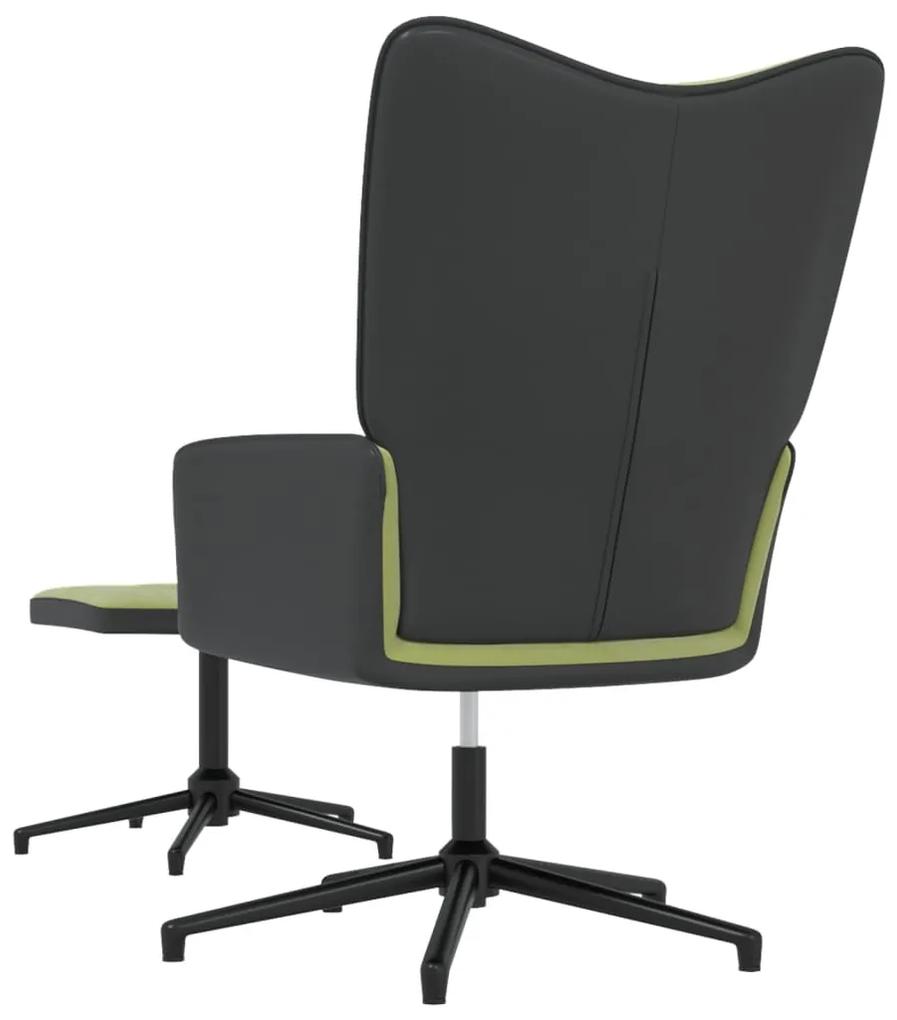 vidaXL Πολυθρόνα Relax Ανοιχτό Πράσινο από Βελούδο και PVC με Σκαμπό
