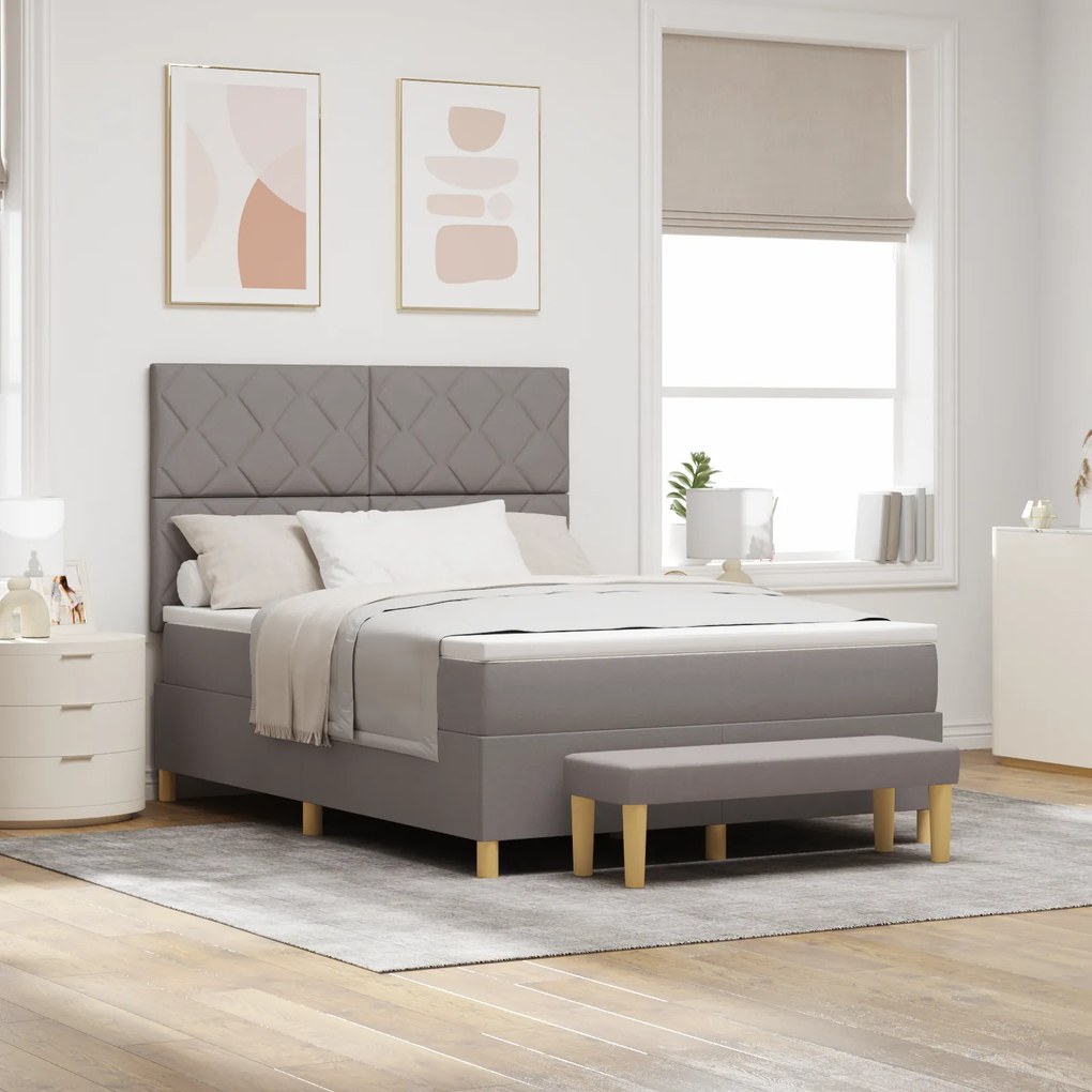 vidaXL Κρεβάτι Box Spring με Στρώμα & Πάγκο Ταυπ 140x190 εκ Ύφασμα