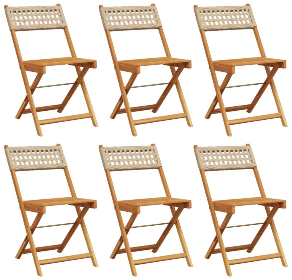 vidaXL Καρέκλες Κήπου Πτυσσόμενες 6 τεμ Μπεζ Συνθ. Ρατάν&amp;Μασίφ Ξύλο