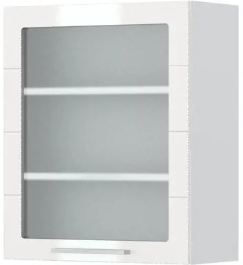 Ντουλάπι κρεμαστό Hudson V7-60-1KS με βιτρίνα-Λευκό - Λευκό γυαλιστερό - 60.00Χ32.00Χ72.00cm