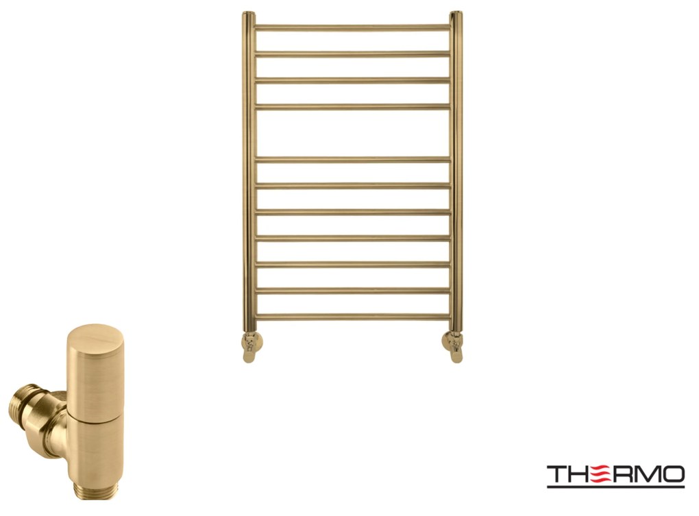 Thermo BELLAVIA Θερμαινόμενη πετσετοκρεμάστρα από ανοξείδωτο χάλυβα με υδραυλική λειτουργία, 75x50cm Brushed Brass Gold PVD