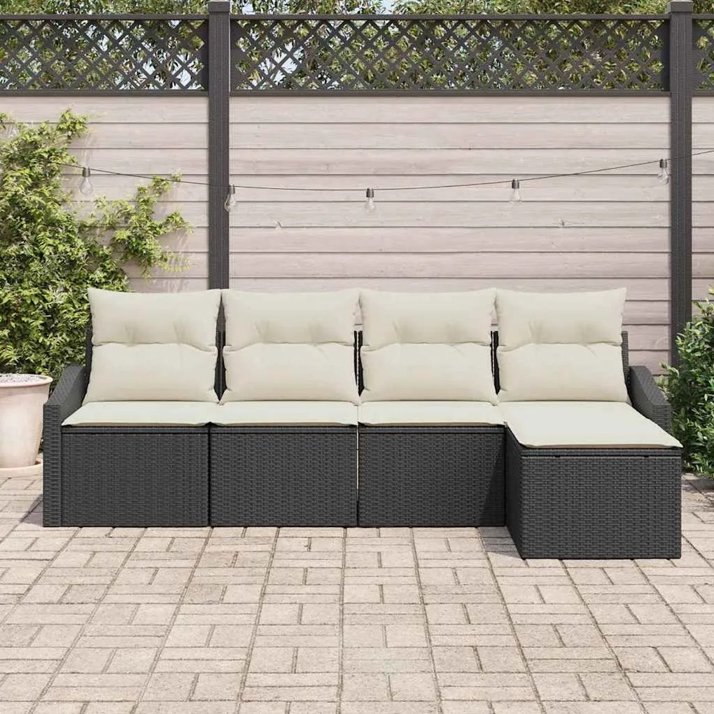 vidaXL Σέτ φαγητού για κήπο με μαξιλάρι 5 pcs Μαύρο, Κρέμα