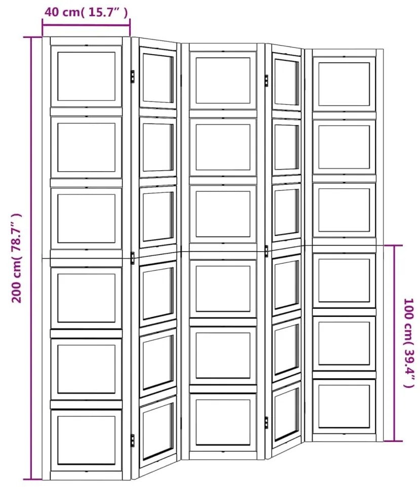 Διαχωριστικό Χώρου με 5 Πάνελ Λευκό από Μασίφ Ξύλο Παυλώνιας - Λευκό