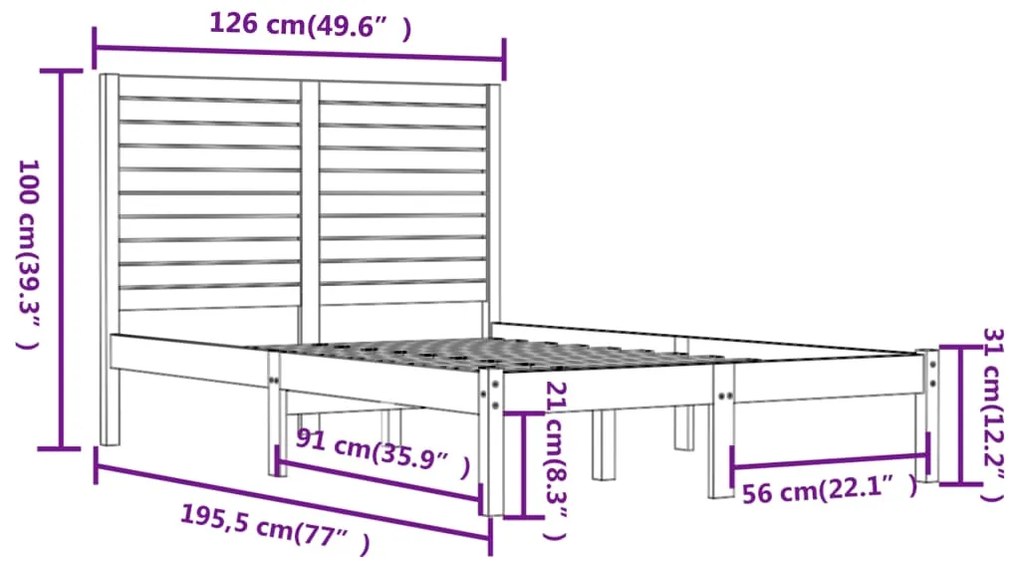 vidaXL Πλαίσιο Κρεβατιού 120 x 190 εκ. από Μασίφ Ξύλο Small Double