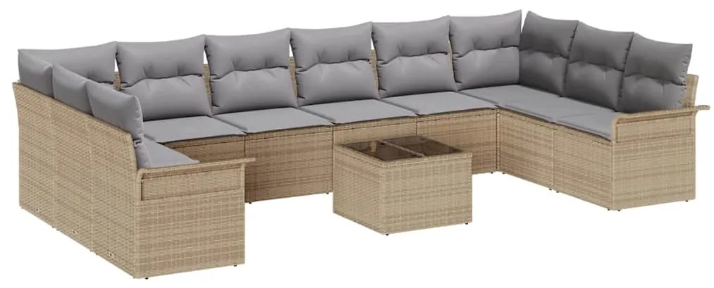 vidaXL Σετ Καναπέ Κήπου με μαξιλάρι 11 pcs Μπεζ Πολυ ράταν