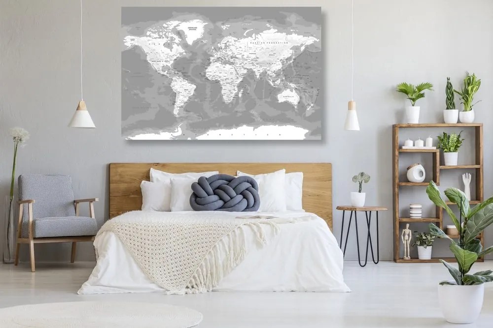 Εικόνα ενός μοντέρνου ασπρόμαυρου παγκόσμιου χάρτη σε φελλό - 90x60  color mix