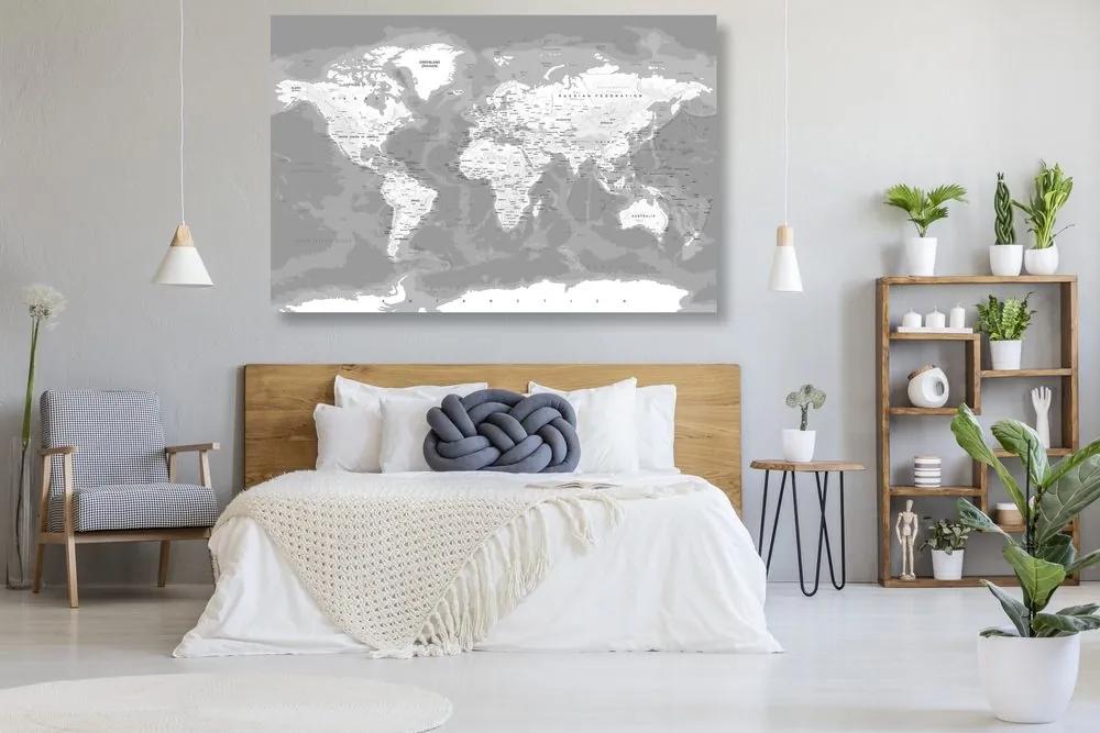 Εικόνα ενός μοντέρνου ασπρόμαυρου παγκόσμιου χάρτη σε φελλό - 90x60  flags