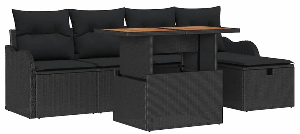 vidaXL Σετ Καναπέ Κήπου με μαξιλάρι 6 pcs Μαύρο Πολυ ράταν
