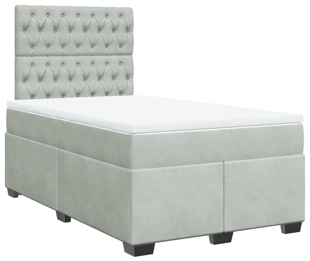 vidaXL Κρεβάτι Boxspring με Στρώμα Ανοιχτό Γκρι 120x190 εκ. Βελούδινο