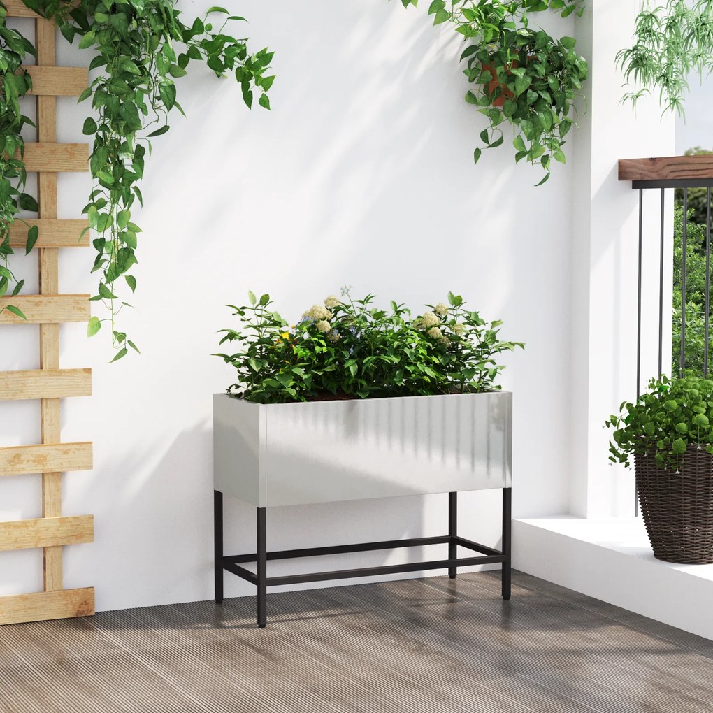 vidaXL Υψωμένη Γλάστρα Κήπου Ασημί 60 x 26 x 45 εκ Ανοξείδωτο ατσάλι