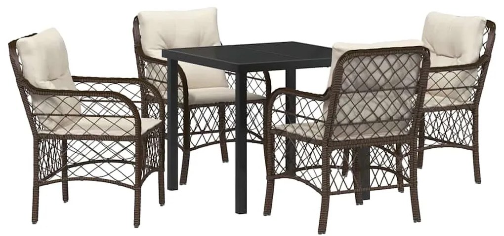 vidaXL Σέτ φαγητού για κήπο με μαξιλάρι 5 pcs Καφέ συνθετικό ρατάν