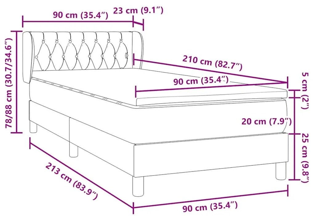 Κρεβάτι Boxspring με Στρώμα Μαύρο 90x210 εκ. Βελούδινο - Μαύρο