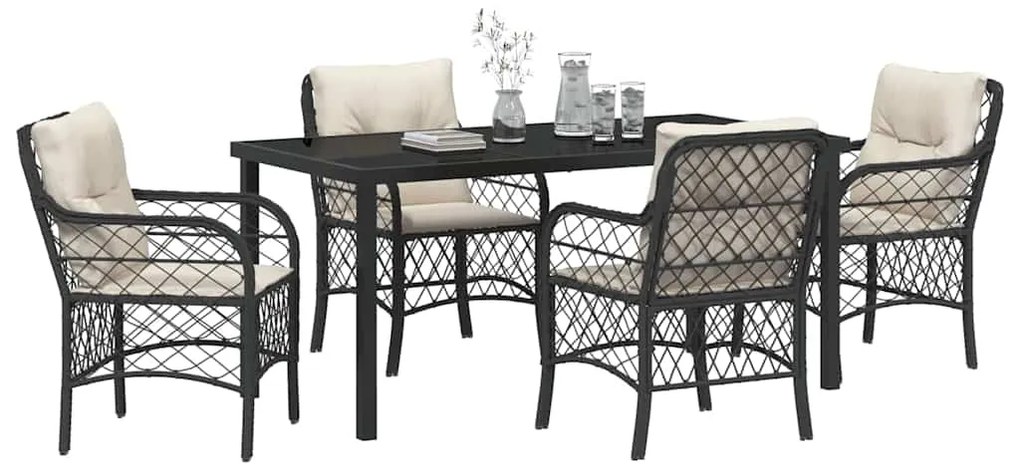 vidaXL Σέτ φαγητού για κήπο με μαξιλάρι 5 pcs Μαύρο Πολυ ράταν