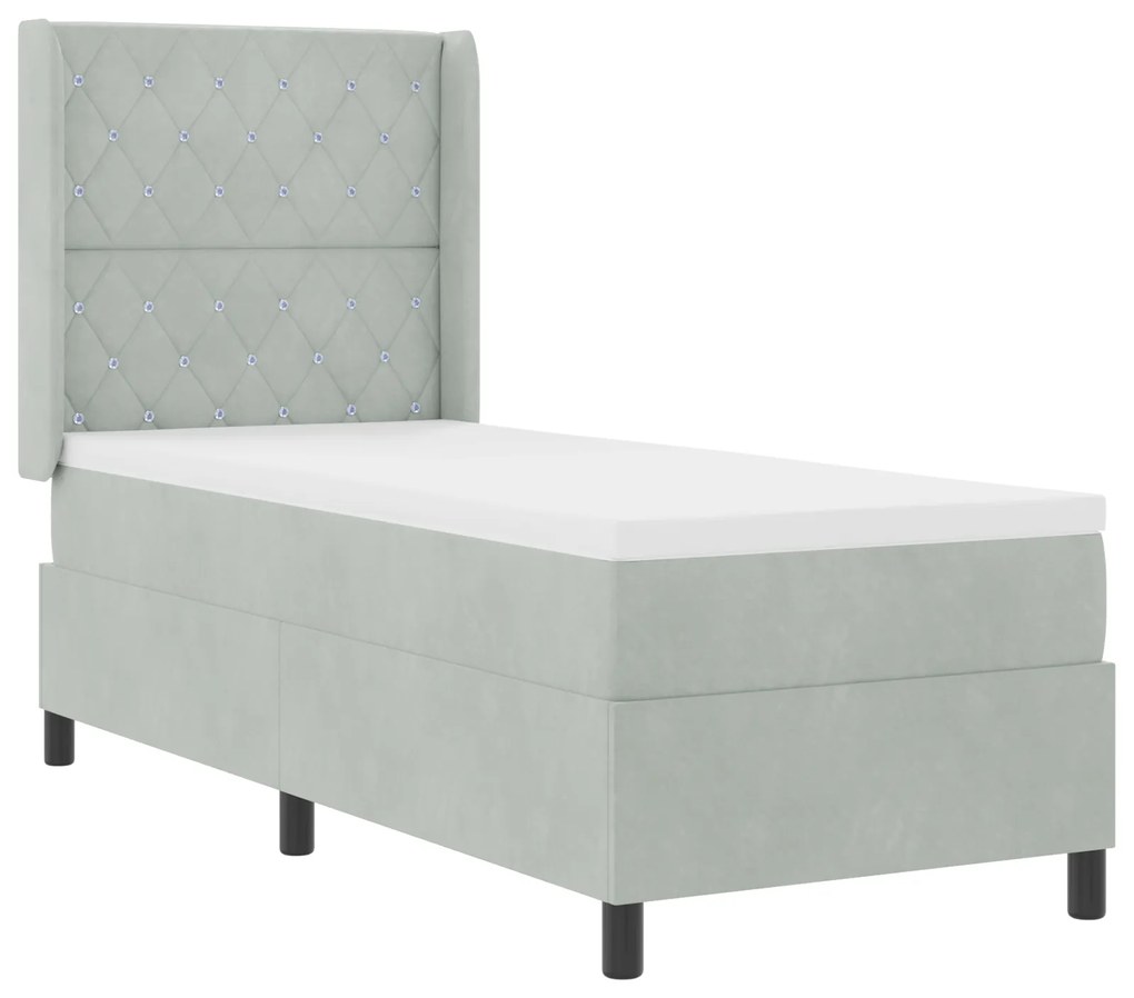 vidaXL Κρεβάτι Box Spring με Στρώμα Ανοιχτό Γκρι 80x200 εκ Βελούδο