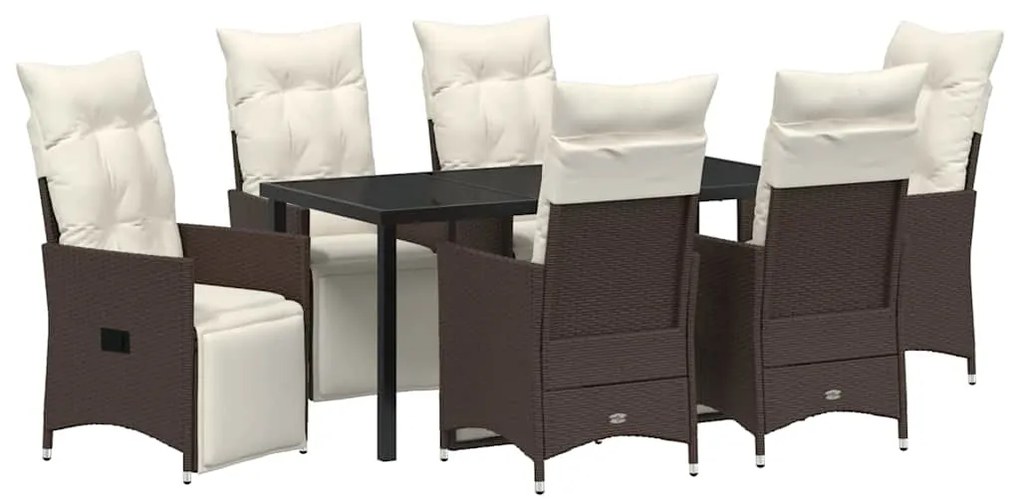 vidaXL Σέτ φαγητού για κήπο με μαξιλάρι 7 pcs Καφέ Πολυ ράταν
