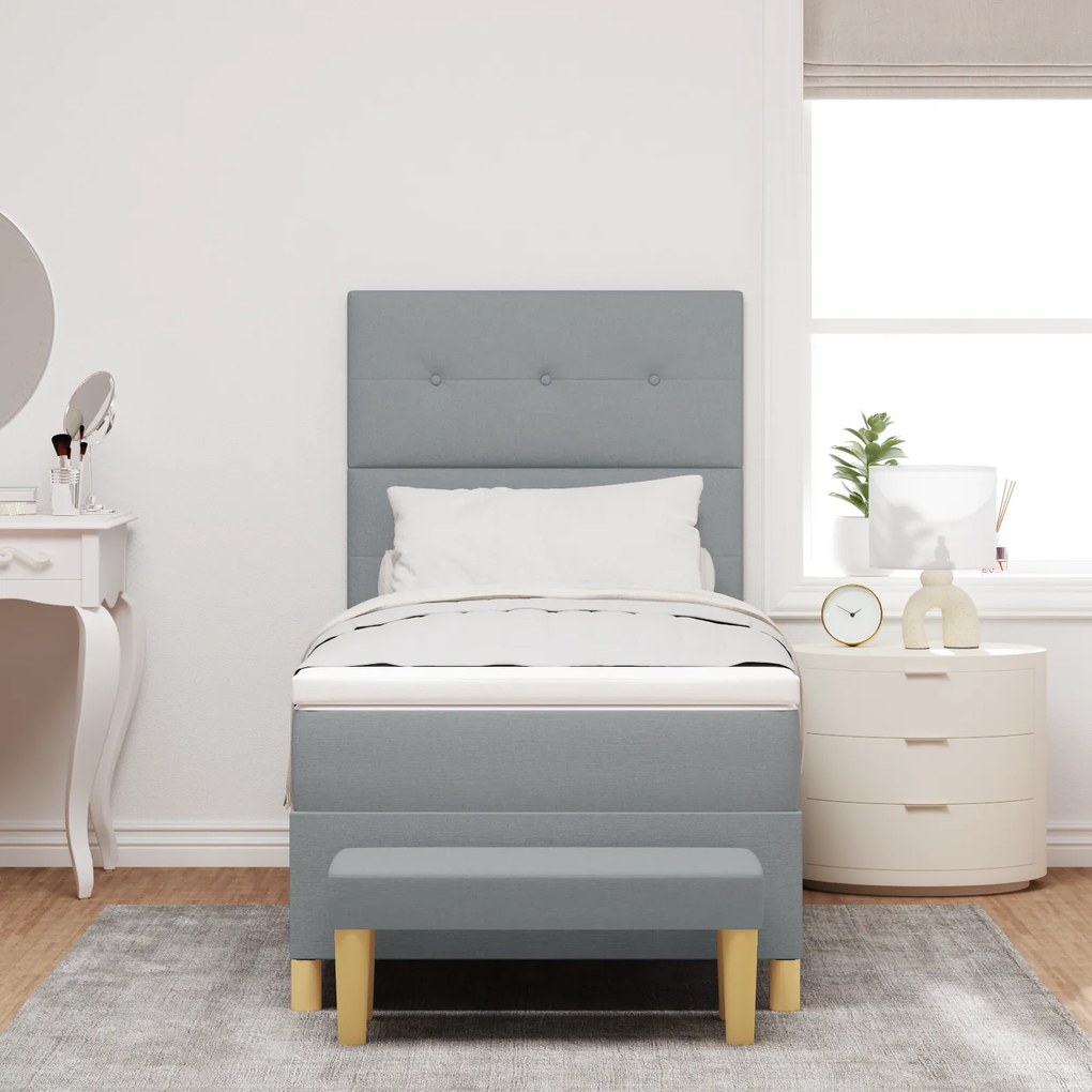 vidaXL Κρεβάτι Box Spring με Στρώμα & Πάγκο  Γκρι Ανοιχτό 100x200 εκ. Ύφασμα