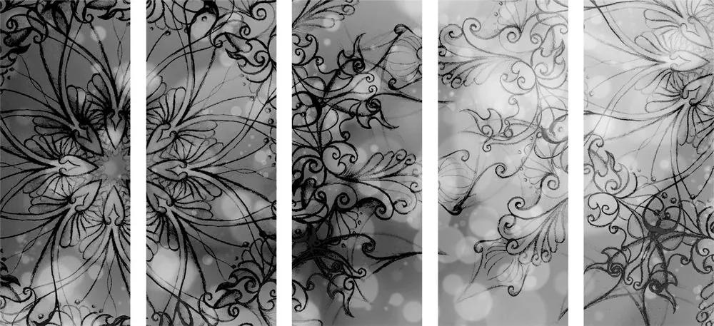 Λουλούδι λουλουδιών Mandala με 5 μέρη εικόνα σε ασπρόμαυρο σχέδιο - 100x50