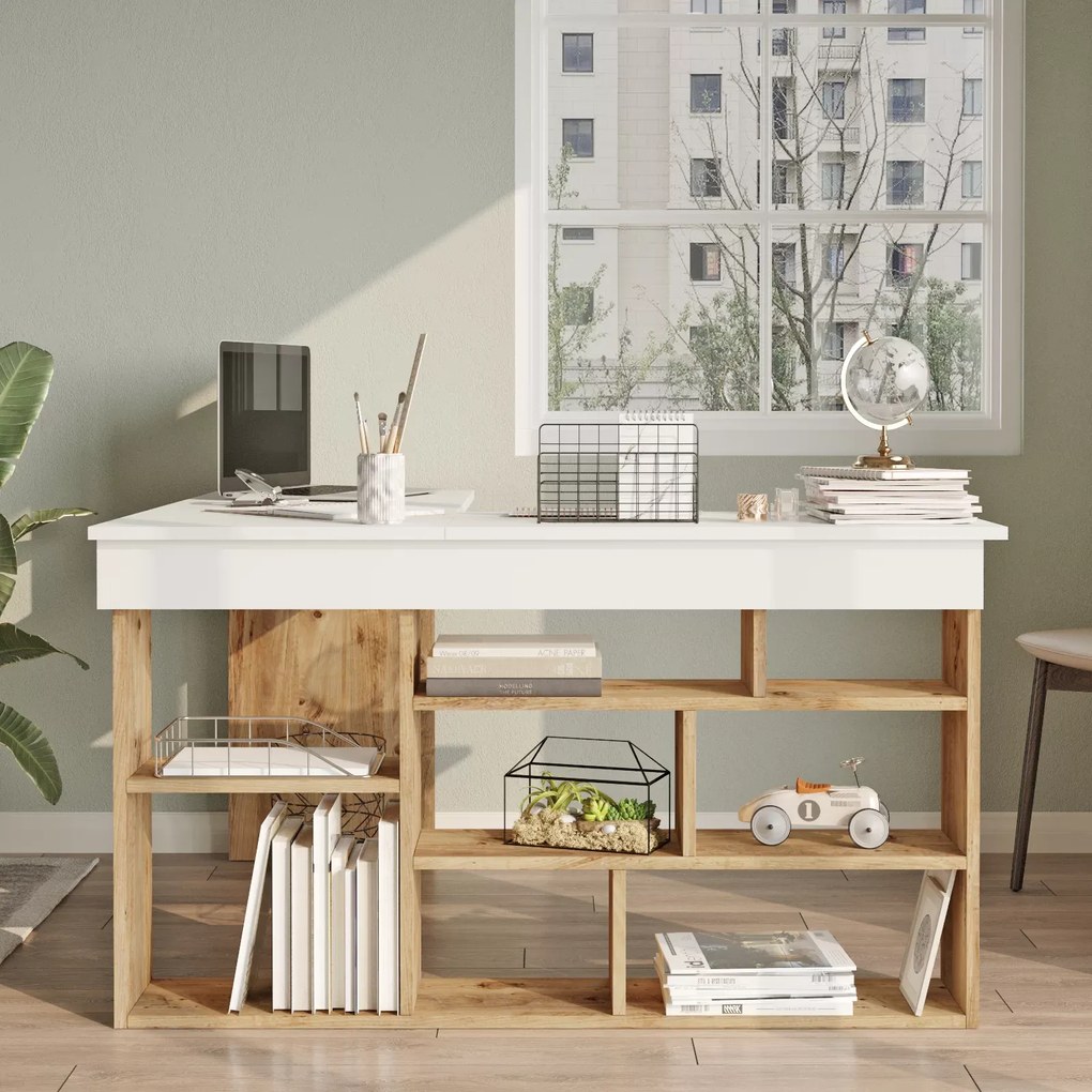 Γραφείο γωνιακό &quot;VIANA&quot; σε χρώμα atlantic pine/λευκό 120x129x72