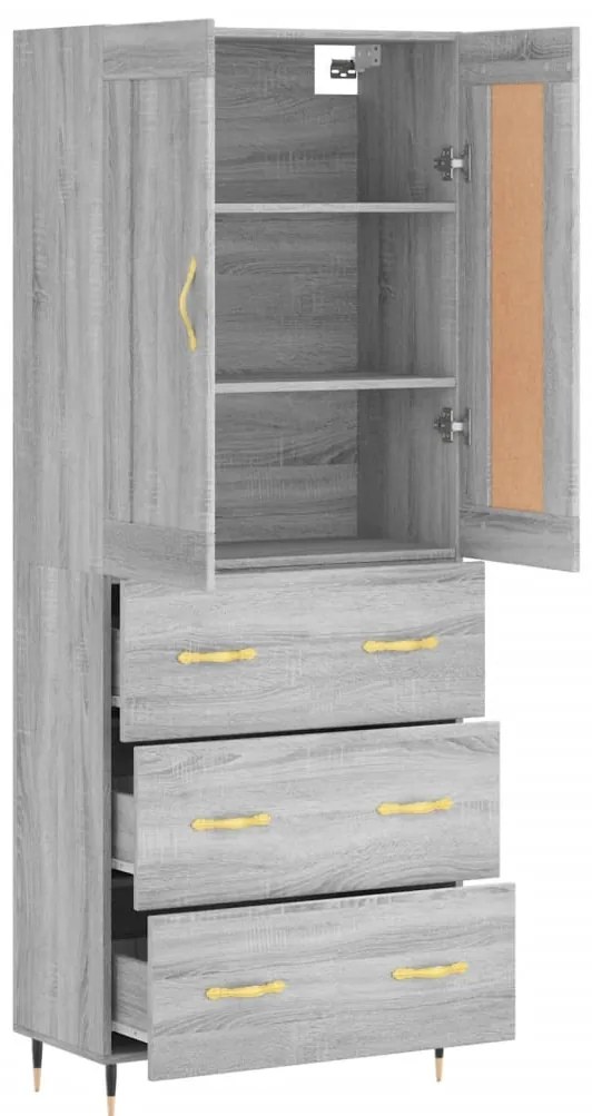vidaXL Ντουλάπι Γκρι Sonoma 69,5 x 34 x 180 εκ. Επεξεργασμένο Ξύλο