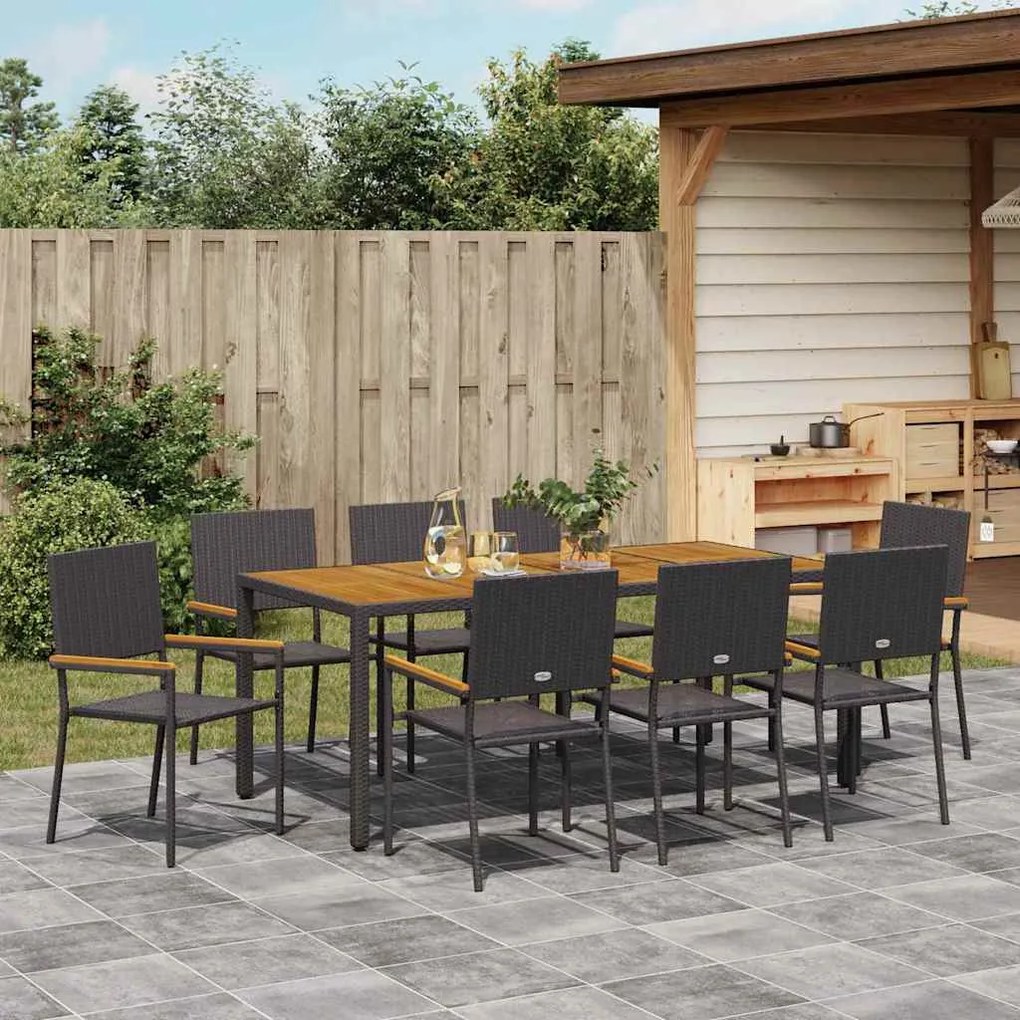vidaXL ΣΕΤ ΤΡΑΠΕΖΑΡΙΑΣ ΚΗΠΟΥ 9 pcs Μαύρο, Καφέ 190 x 90 x 75 cm