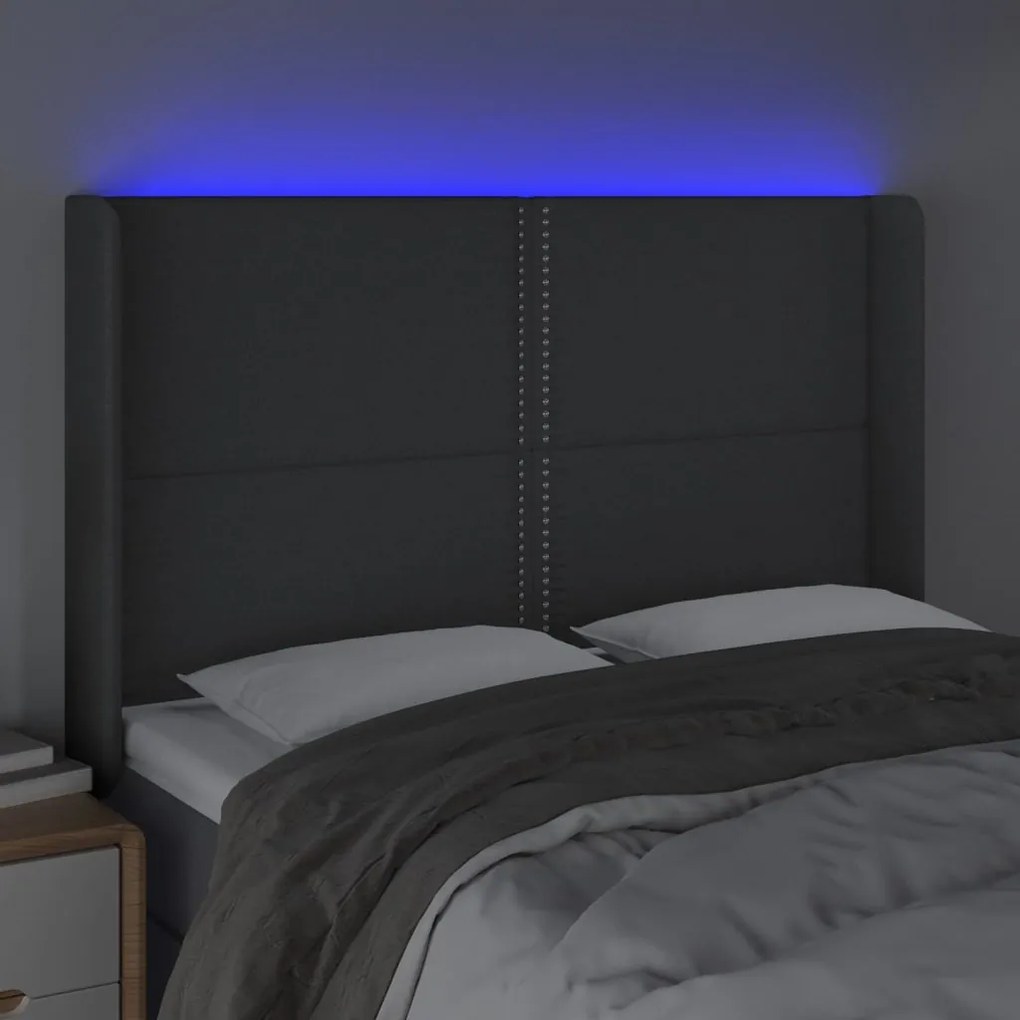 Κεφαλάρι Κρεβατιού LED Σκούρο Γκρι 147x16x118/128εκ. Υφασμάτινο 3123907