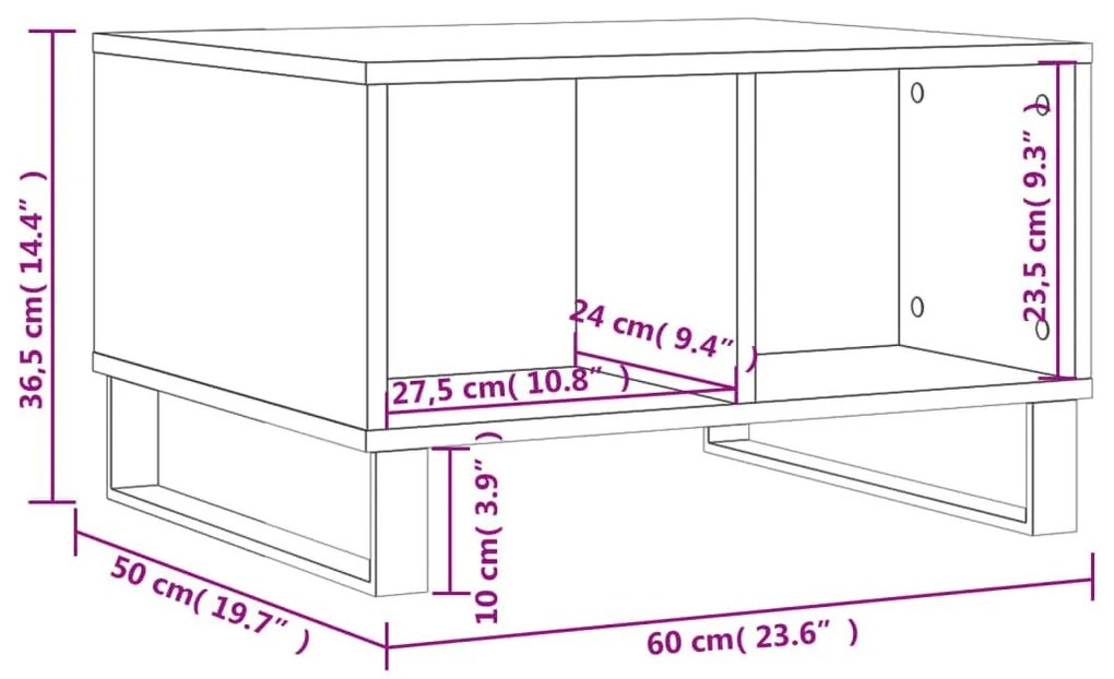 Τραπεζάκι Σαλονιού Καφέ Δρυς 60x50x36,5 εκ. Επεξεργασμένο Ξύλο - Καφέ