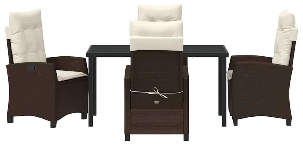 vidaXL Σέτ φαγητού για κήπο με μαξιλάρι 5 pcs Καφέ συνθετικό ρατάν