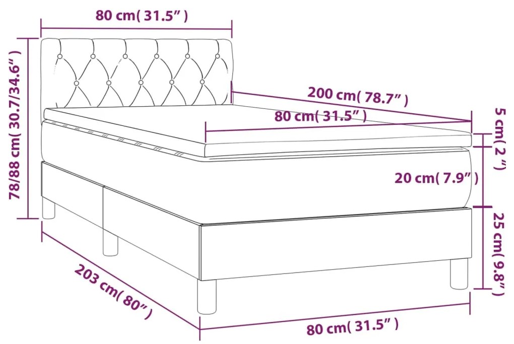 vidaXL Κρεβάτι Boxspring με Στρώμα Ροζ 80 x 200 εκ. Βελούδινο