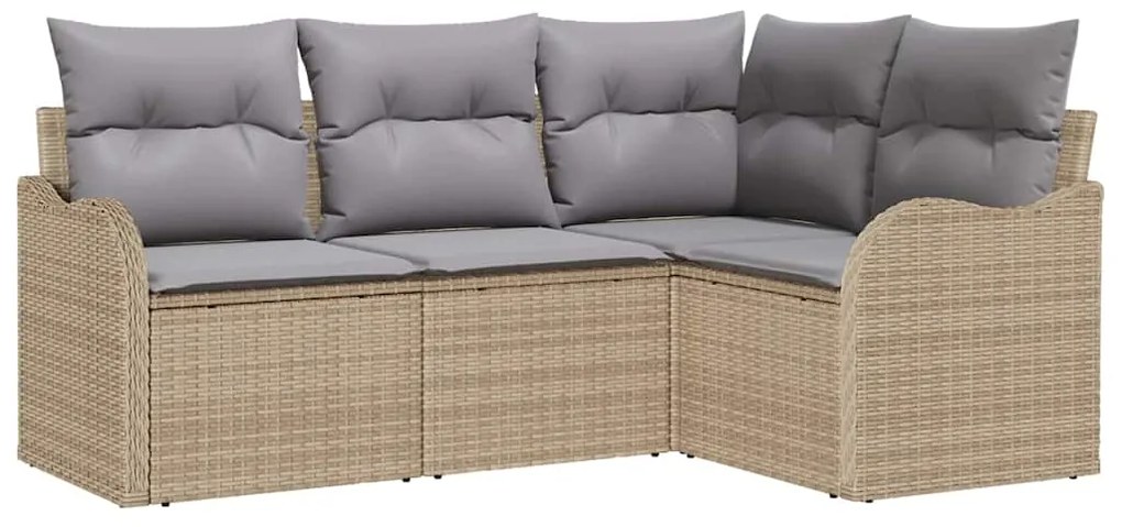 vidaXL Σετ Καναπέ Κήπου με μαξιλάρι 4 pcs Μπεζ Πολυ ράταν