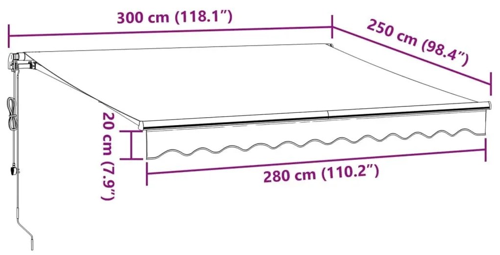 Τέντα Πτυσσόμενη Αυτόματη με LED Μπορντό 300x250 εκ. - Πολύχρωμο