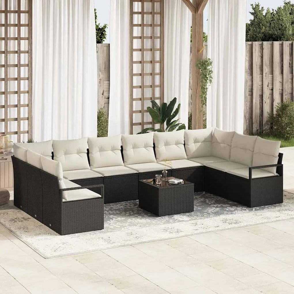 vidaXL Σετ Καναπέ Κήπου 11 pcs Καφέ, Κρέμα Πολυ rattan, βαμμένο ατσάλι