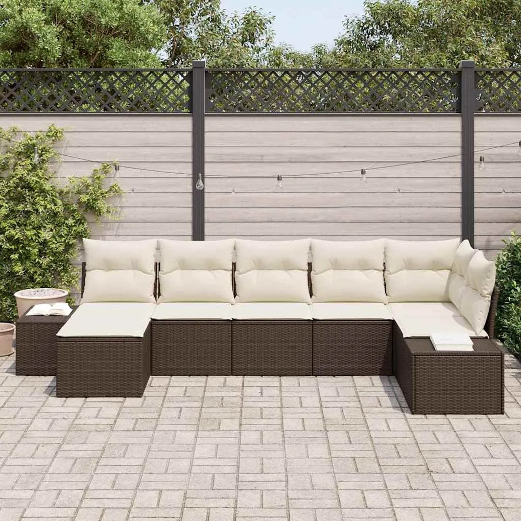 vidaXL Σετ Κήπου 7 τεμαχίων με Καφέ Μαξιλάρια από Poly Rattan