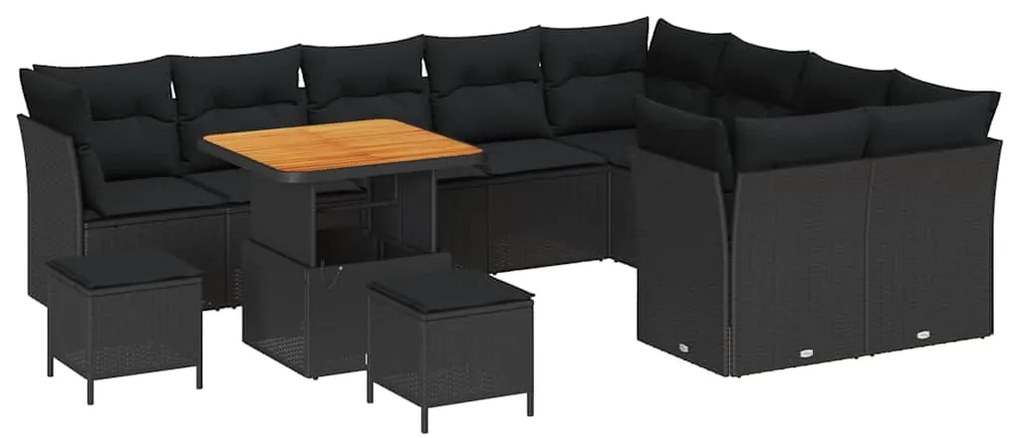 vidaXL Σετ Καναπέ Κήπου με μαξιλάρι 12 pcs Μαύρο 80 x 80 x 71 cm