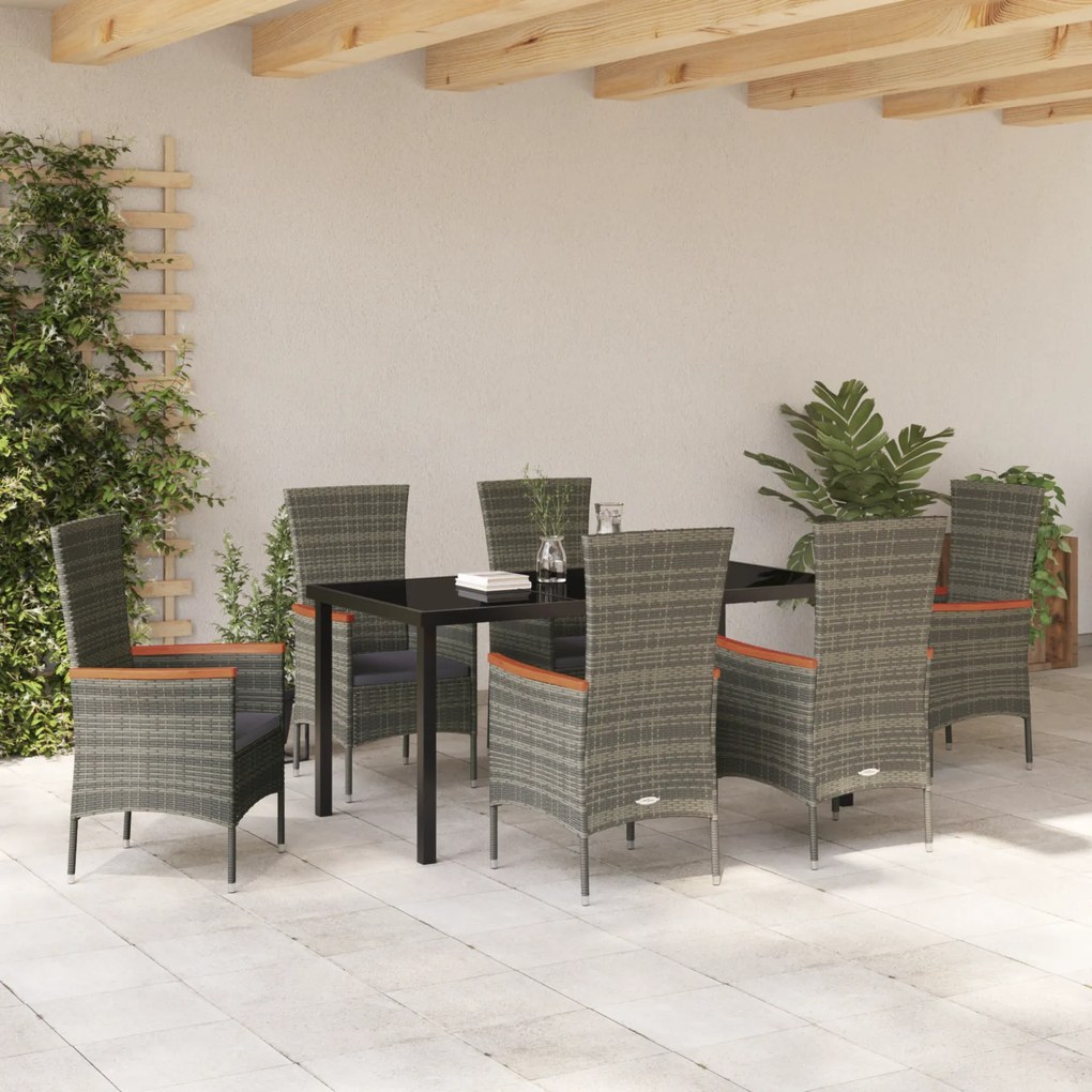 vidaXL Σετ Τραπεζαρίας Κήπου με μαξιλάρι 7 pcs Γκρι 200 x 80 x 73 εκ