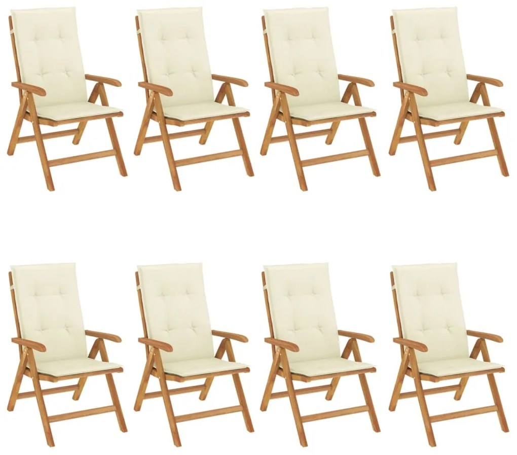 vidaXL Καρέκλες Κήπου Ανακλινόμενες 8 τεμ. Μασίφ Ξύλο Teak &amp; Μαξιλάρια