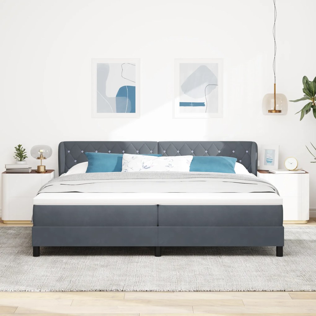 vidaXL Κρεβάτι Box Spring με Στρώμα Σκούρο Γκρι 200x200 cm Βελούδο