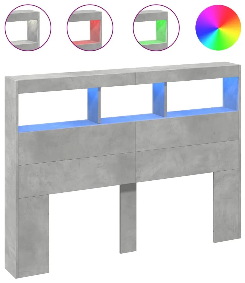 vidaXL Κεφαλάρι με Αποθηκ. Χώρο & LED Γκρι Σκυρ. 140x17x102 εκ.