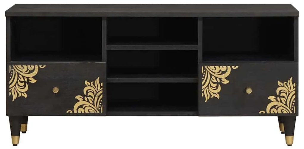 vidaXL Ντουλάπι TV με ράφι Μαύρο 100 x 33 x 46 εκ Στερεό ξύλο μάνγκο