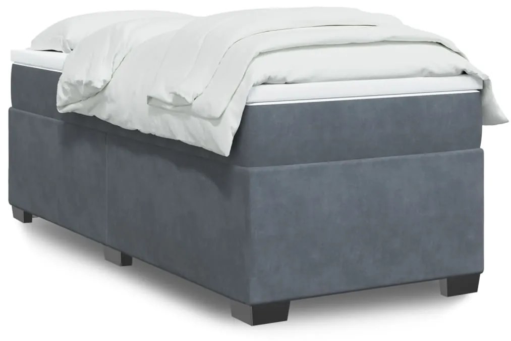 vidaXL Κρεβάτι Boxspring με Στρώμα Σκούρο Γκρι 90x190 εκ. Βελούδινο