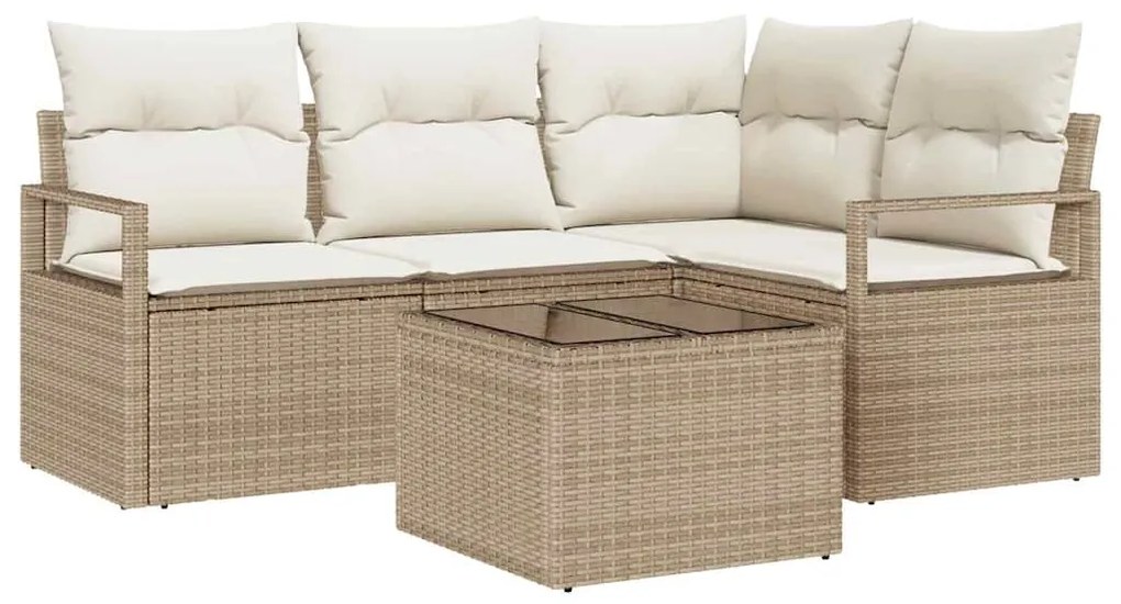 vidaXL Σετ Καναπέ Κήπου 5 pcs Μπεζ, Κρέμα Πολυ rattan, βαμμένο ατσάλι